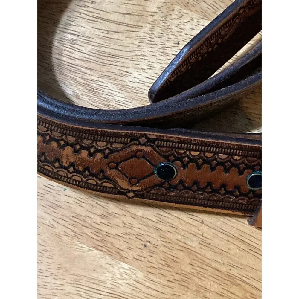 Tooled Men’s Leather‎ Belt Size 44 Brown Black Embossed